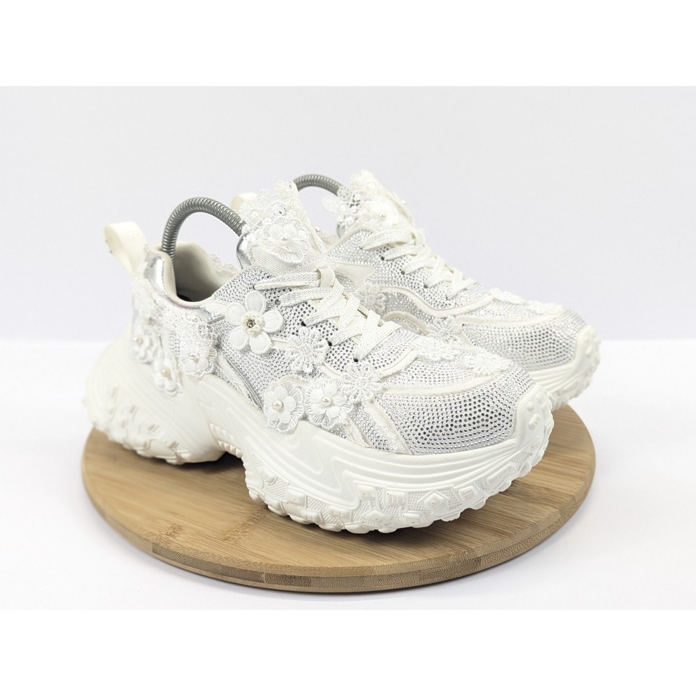 White Floral Lace Platform Sneakers - Women's Fashion Trainer